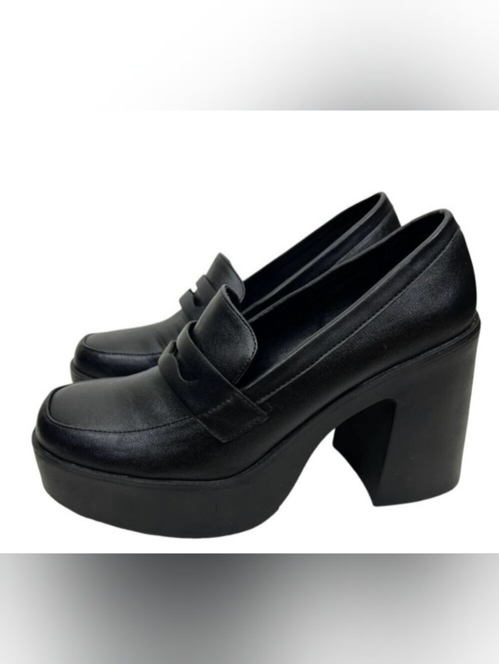 💕Women's Black Platform Loafer Heels - Chunky Block Heel💕